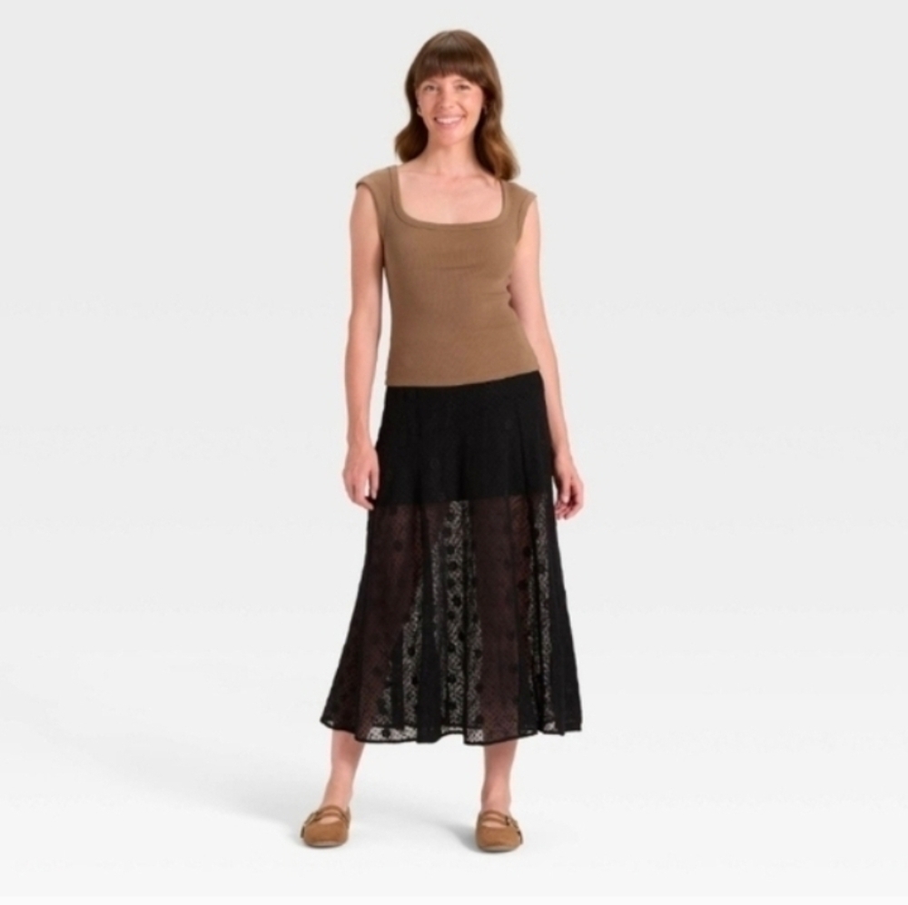 Universal Thread Women's Lace Maxi A-Line Skirt Black - Picture 3 of 5